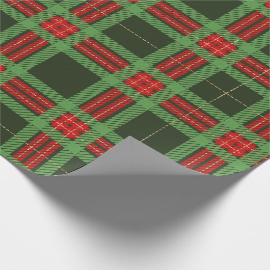 Kerstrood en groen gepantserd omslagpapier cadeaupapier (Hoek)