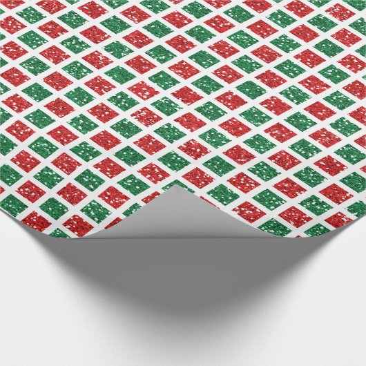 Kerstrood en groen glitterpatroon cadeaupapier (Hoek)
