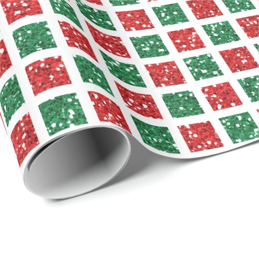 Kerstrood en groen glitterpatroon cadeaupapier (Rol Hoek)