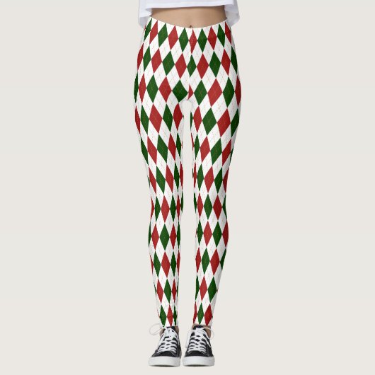Kerstrood en groen Harlequin Argyle Diamond Leggings (Voorkant)