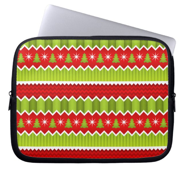 Kerstrood en groen keurmerk laptop sleeve (Voorkant)