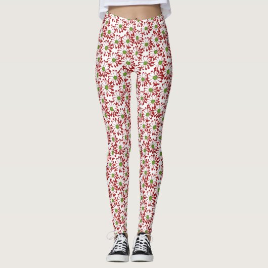 Kerstrood en groen-maanpatroon leggings (Voorkant)