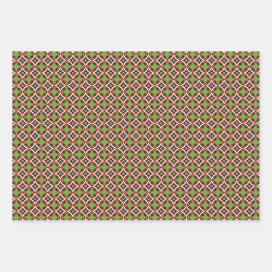 Kerstrood en groen multipatroonpatroon inpakpapier vel (Voorkant 3)