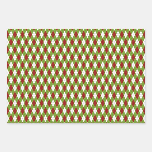 Kerstrood en groen multipatroonpatroon inpakpapier vel (Voorkant)