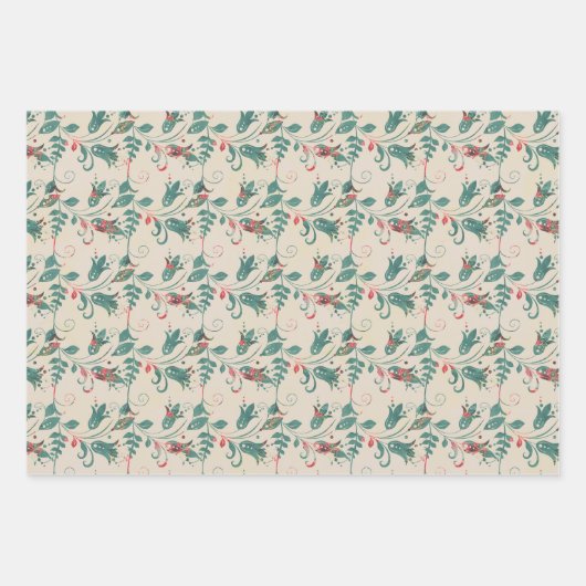 Kerstrood en groen ontworpen inpakpapier vel (Voorkant 3)