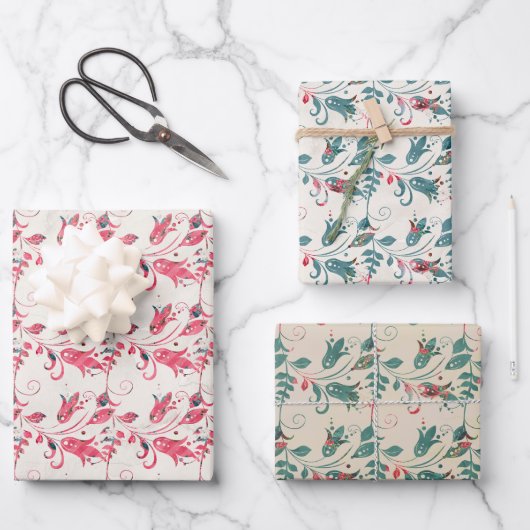 Kerstrood en groen ontworpen inpakpapier vel (Voorkant)