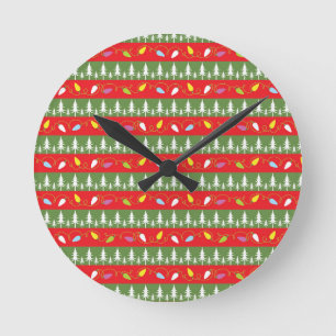 kerstrood en groen patroon ronde klok