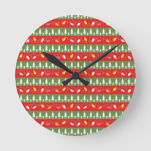 kerstrood en groen patroon ronde klok (Voorkant)