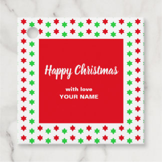 Kerstrood en groen sterrenplein bedankjes labels