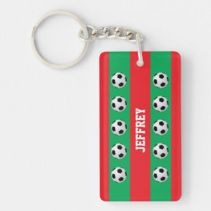 Kerstrood en groen, Voetbal coach, speler, naam Sleutelhanger