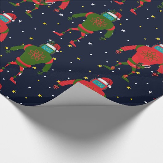 Kerstrood en groene grote robots in de ruimte cadeaupapier (Hoek)