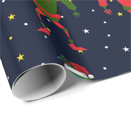 Kerstrood en groene grote robots in de ruimte cadeaupapier (Rol Hoek)