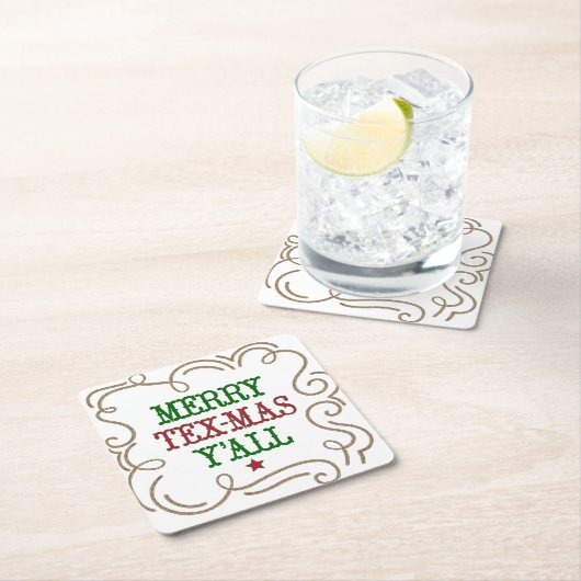 Kerstrood en groene Merry Tex-Mas Y Kartonnen Onderzetters (Insitu)