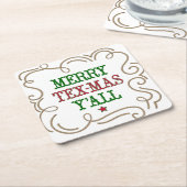 Kerstrood en groene Merry Tex-Mas Y Kartonnen Onderzetters (Schuin)