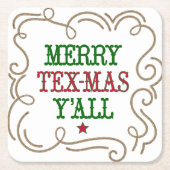 Kerstrood en groene Merry Tex-Mas Y Kartonnen Onderzetters (Voorkant)