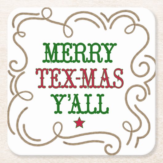 Kerstrood en groene Merry Tex-Mas Y Kartonnen Onderzetters (Voorkant)