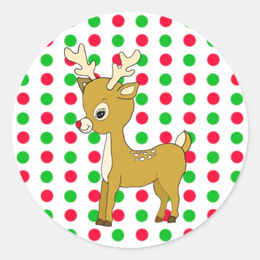 Kerstrood en groene poka Dots Reindeer Ronde Sticker (Voorkant)