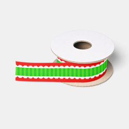 Kerstrood en groene strepen witte kant satijnen lint