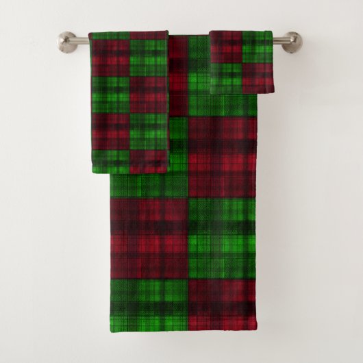 Kerstrood en groene tartan. bad handdoek (Insitu)
