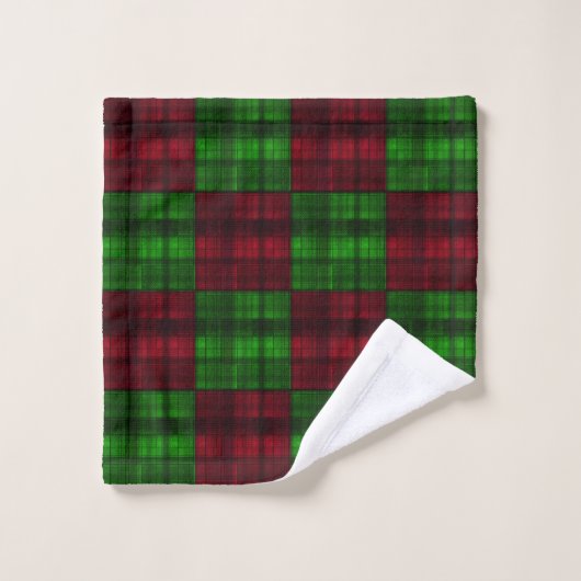 Kerstrood en groene tartan. bad handdoek (Wasdoekje)