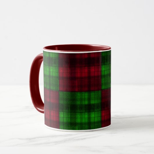 Kerstrood en groene tartan. mok (Voorkant links)
