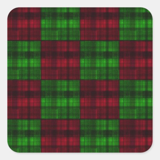 Kerstrood en groene tartan. vierkante sticker (Voorkant)