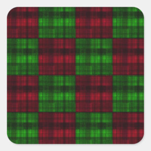 Kerstrood en groene tartan. vierkante sticker