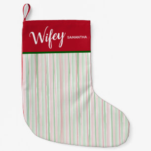 Kerstrood en groene Waterverf Stripes Wifey Kleine Kerstsok