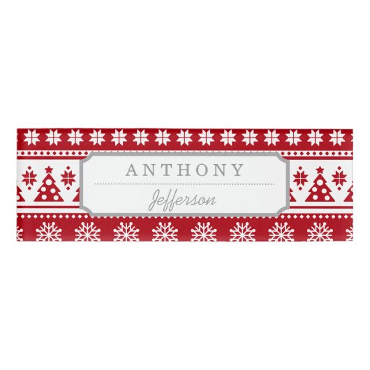 Kerstrood en wit bier en Trees Pattern Naambadge (Voorkant)