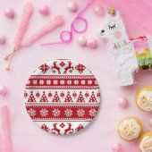 Kerstrood en wit bier en Trees Pattern Papieren Bordje (Feest)