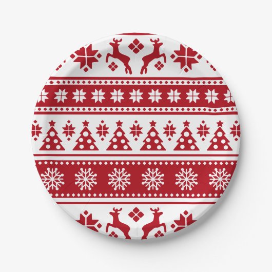 Kerstrood en wit bier en Trees Pattern Papieren Bordje (Voorkant)