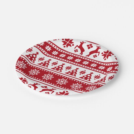 Kerstrood en wit bier en Trees Pattern Papieren Bordje (Gekanteld)