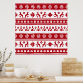 Kerstrood en wit bier en Trees Pattern Poster (Keuken)