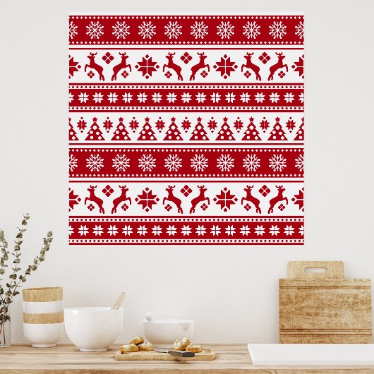 Kerstrood en wit bier en Trees Pattern Poster (Keuken)