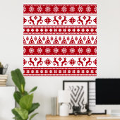 Kerstrood en wit bier en Trees Pattern Poster (Thuiskantoor)
