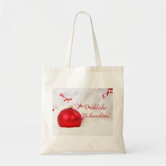 Kerstrood en wit Frohliche Weihnachten Tote Bag (Voorkant)