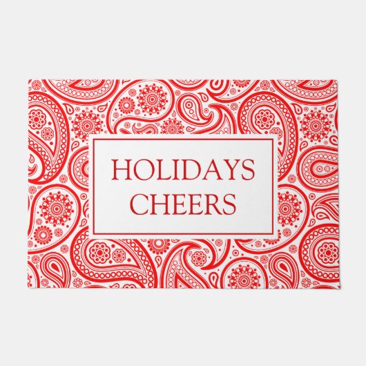 kerstrood en wit  paisleypatroon deurmat (Voorkant)