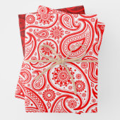 kerstrood en wit  paisleypatroon inpakpapier vel (In situ)