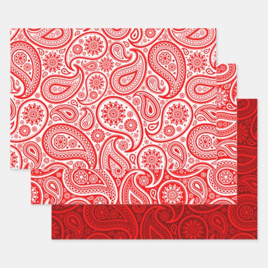 kerstrood en wit  paisleypatroon inpakpapier vel (Set)