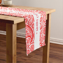 kerstrood en wit paisleypatroon