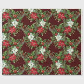 Kerstrood en wit Poinsettia, Holly Berry Cadeaupapier (Vlak)
