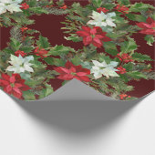Kerstrood en wit Poinsettia, Holly Berry Cadeaupapier (Hoek)
