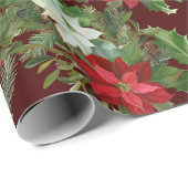 Kerstrood en wit Poinsettia, Holly Berry Cadeaupapier (Rol Hoek)