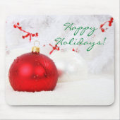 Kerstrood en wit Prettige feestdagen II Muismat (Voorkant)