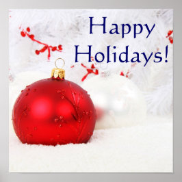 Kerstrood en wit Prettige feestdagen II Poster