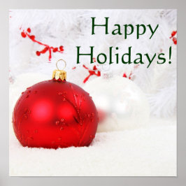 Kerstrood en wit Prettige feestdagen ik Poster