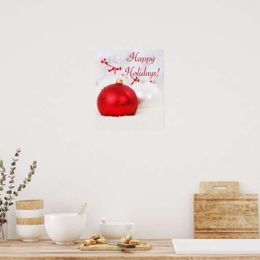 Kerstrood en wit Prettige feestdagen IV Poster (Keuken)