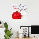 Kerstrood en wit Prettige feestdagen Poster (Thuiskantoor)