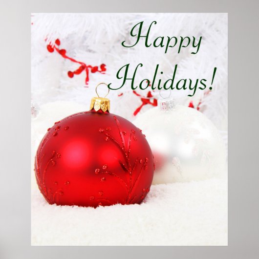 Kerstrood en wit Prettige feestdagen Poster (Voorkant)