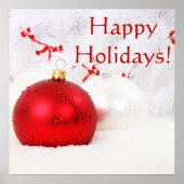 Kerstrood en wit Prettige feestdagen Poster (Voorkant)